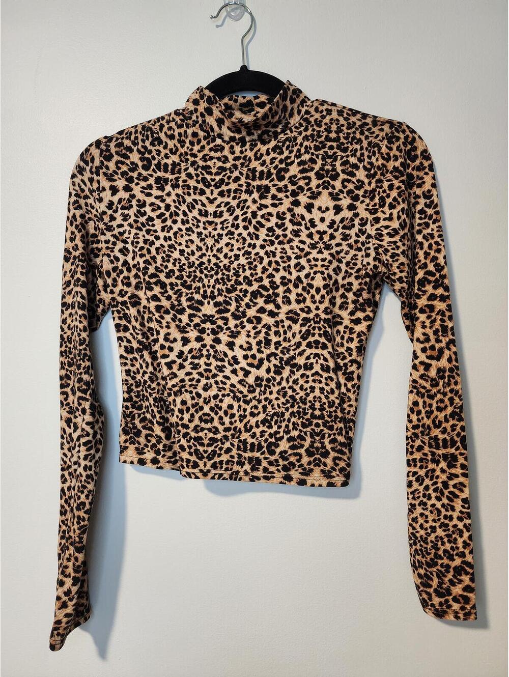 Olivia Rae Y2K Style Leopard Print Mock Neck Long Sleeve Crop Top
